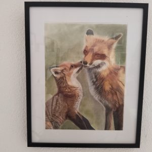 Fox & Cub Pencil Drawing Framed